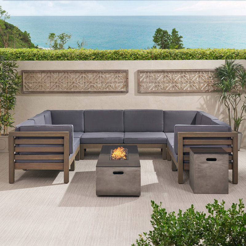 Foundry Select Parquetoutdoor 8 Seater Acacia Wood Sectional Sofa