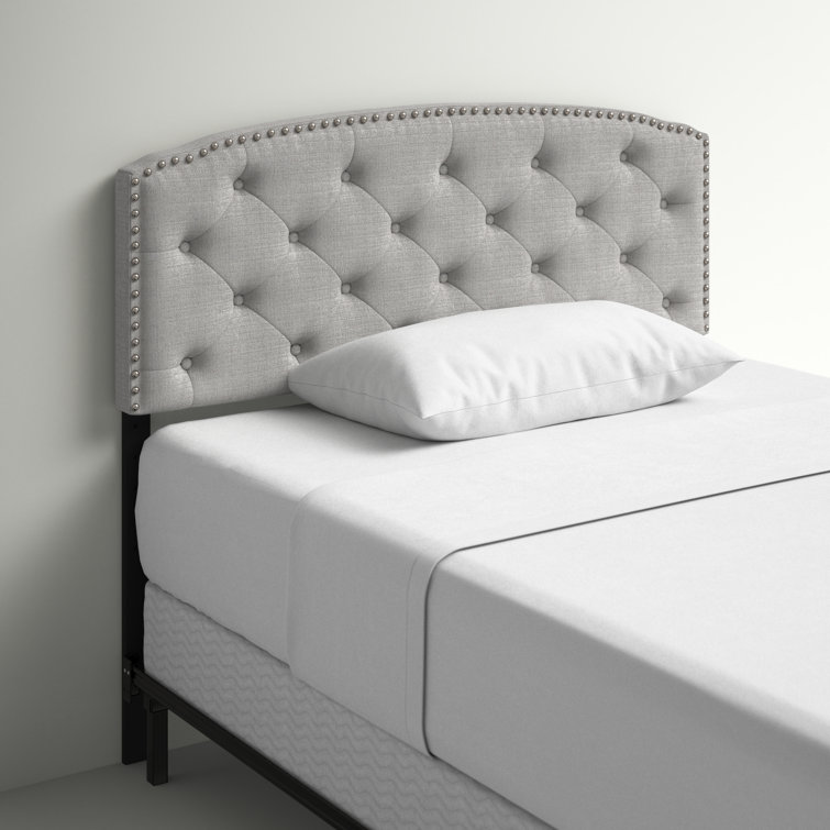 Full Size Mid Century Modern Upholstered Bed Frame Tufted Panel Headboard Beige 
