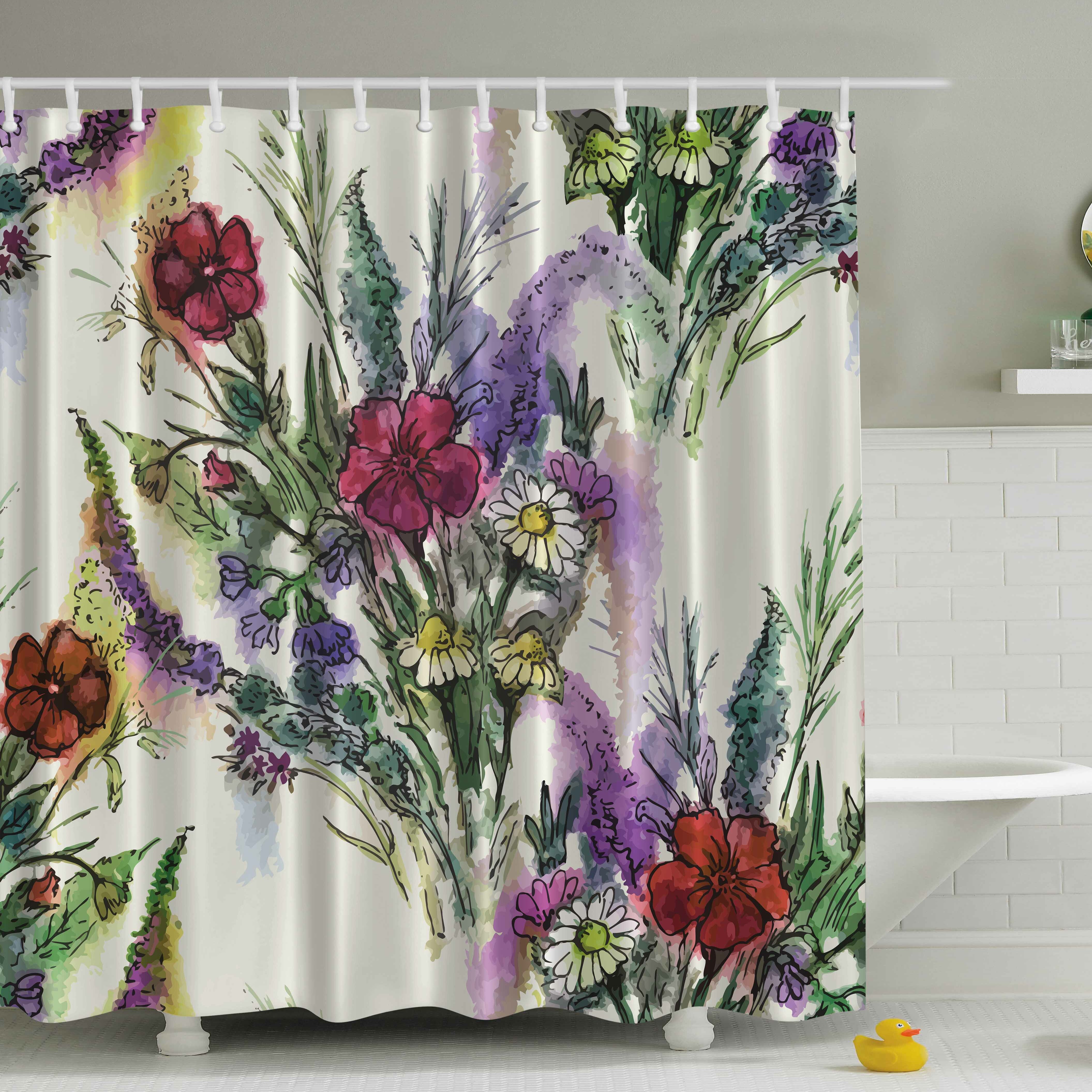 East Urban Home Bouquet Of Watercolor Flowers Print Single Shower Curtain Reviews Wayfair