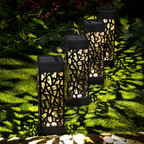 Patio and Pathways by Pure Garden Battery Operated Stainless Steel Mosaic Pillar Path and Walkway Lights for Landscape Solar Outdoor LED Light 