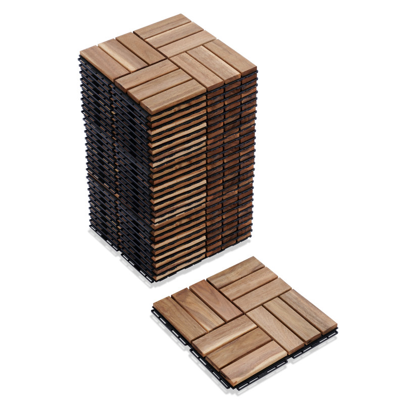 30 Pcs BEEFURNI - 12.1'' x 12.1'' Wood Interlocking Deck Tiles Color: Natural Yellow