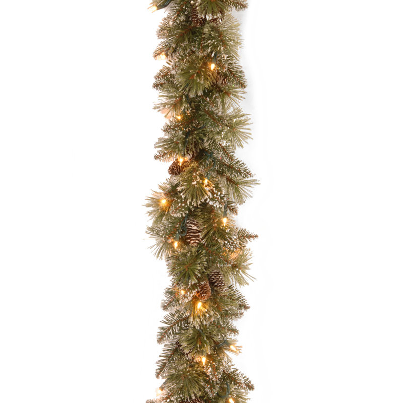 Loon Peak 9 Glittery Bristle Pre Lit Garland With 50 Clear White