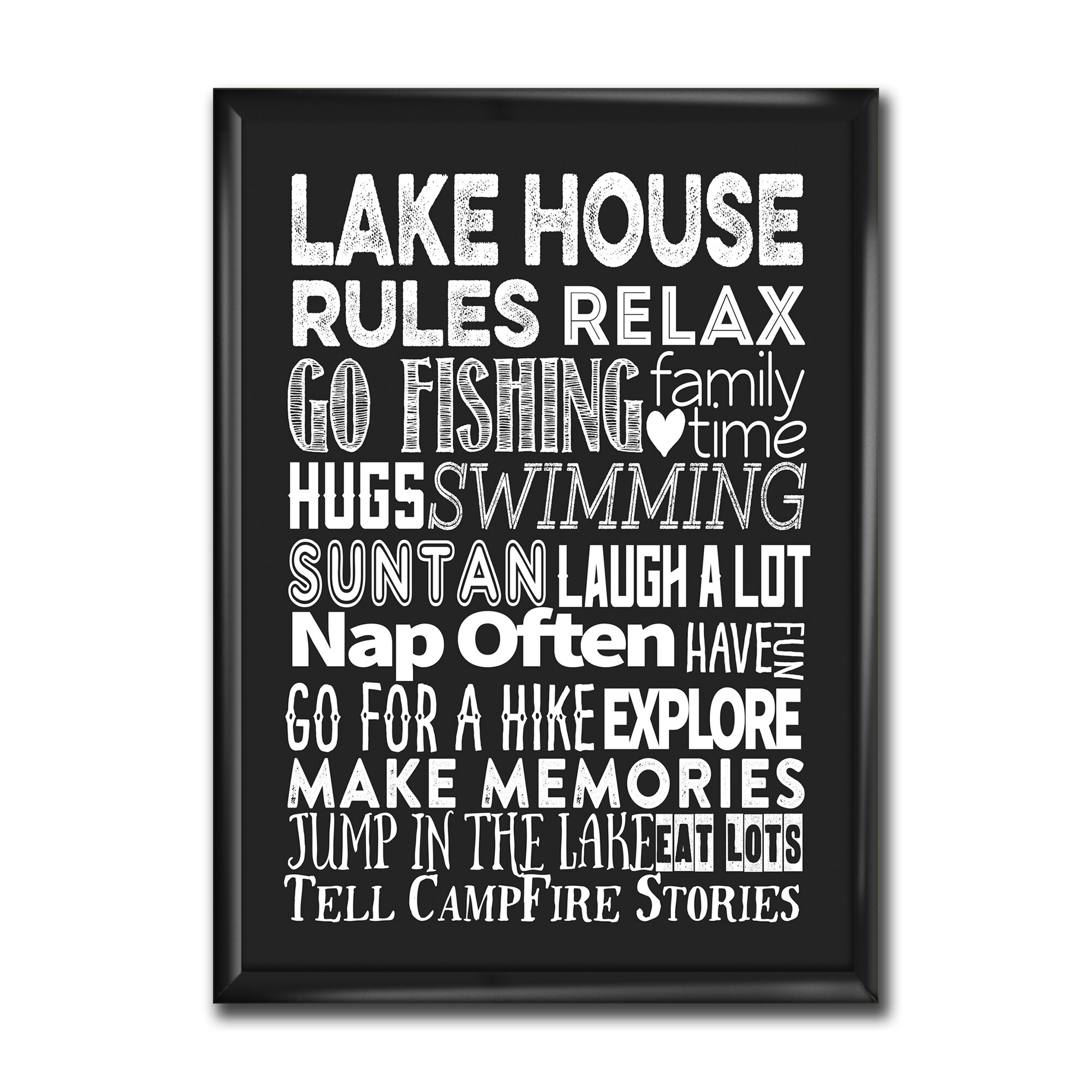 East Urban Home Lake House Rules Picture Frame Print On Canvas Wayfair