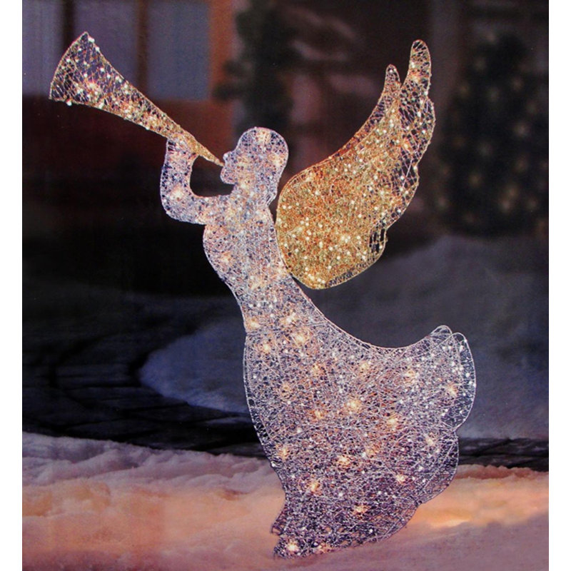 Northlight 46 Lighted Glitter Sequin 3 D Angel With Trumpet Christmas Yard Art Decoration Clear Lights Wayfair