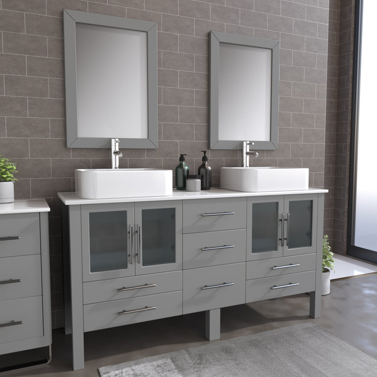 Wrought Studio Sharen 71 Double Bathroom Vanity Set With Mirror Wayfair