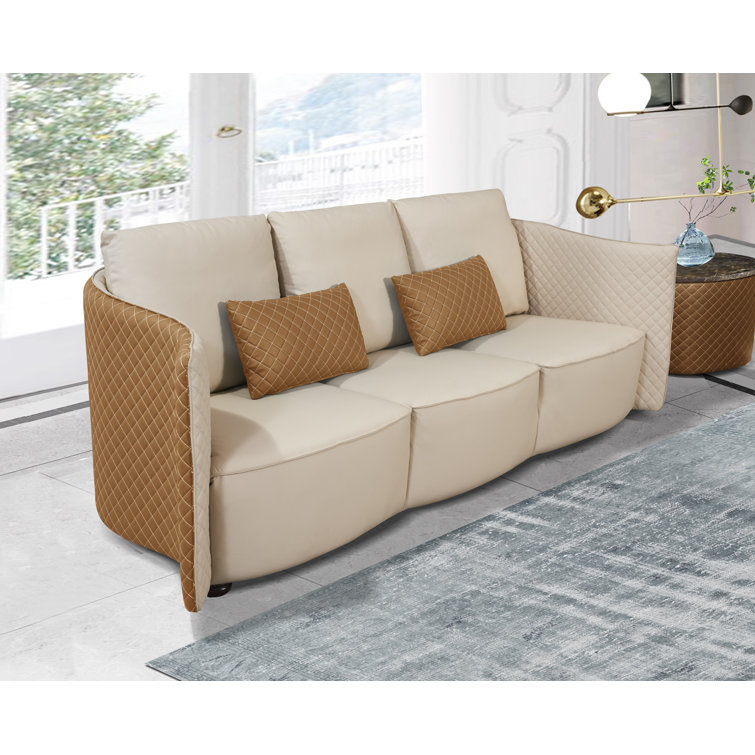 Adylene+95%27%27+Genuine+Leather+Flared+Arm+Curved+Sofa