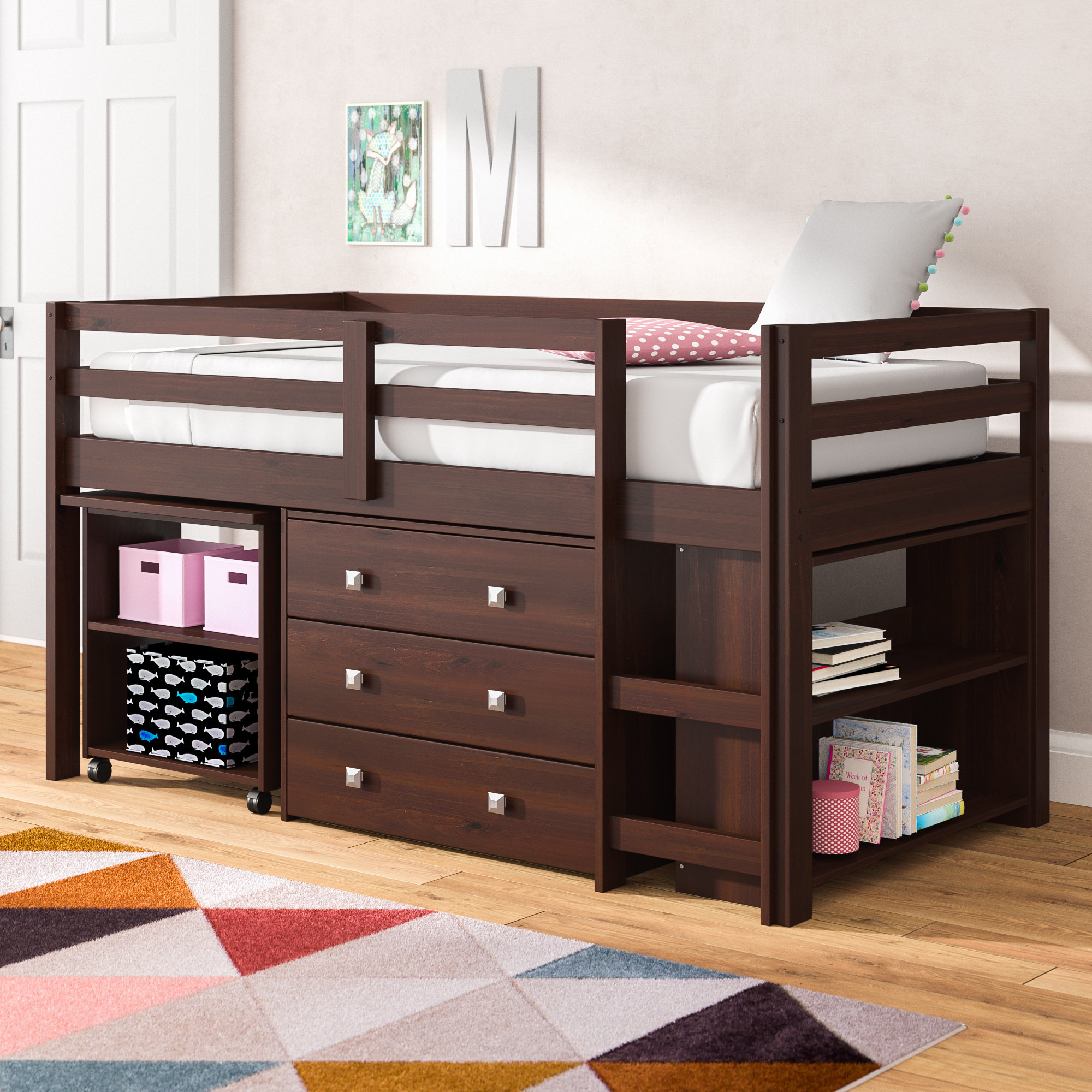 raised twin bed with desk