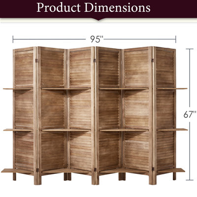 Genoveva 6 Panels Wood Room Divider with Shelves Folding Privacy Screen Partition Wall for Home Office