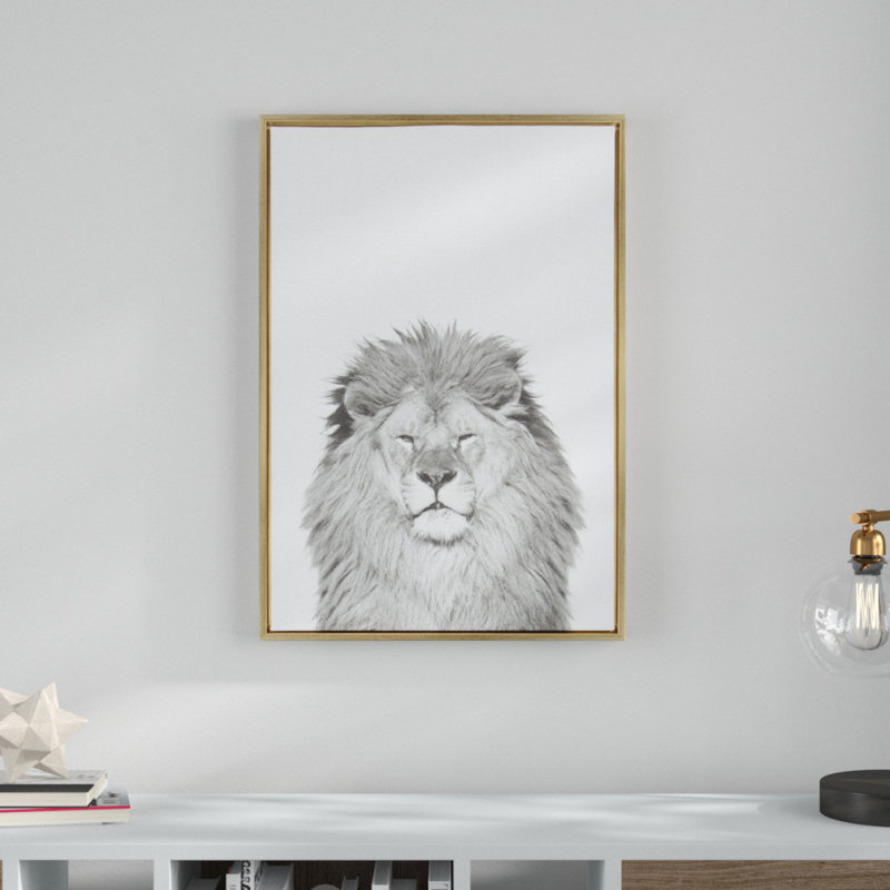 Ivy Bronx Lion Animal Print Black And White Portrait Framed