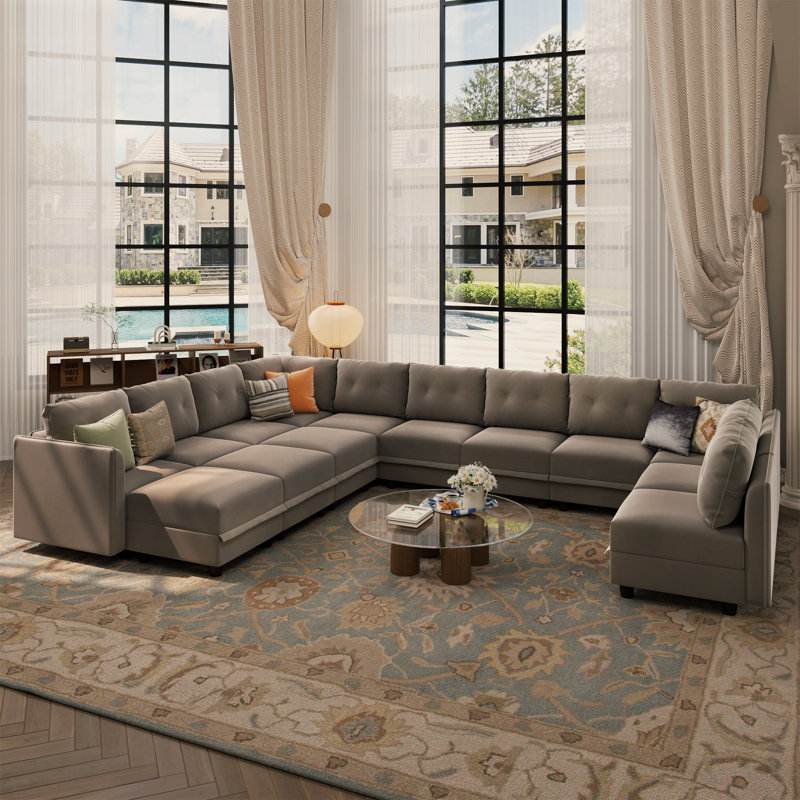 Incomplete)Zendajas 14 - Piece Upholstered Sectional Body Fabric: Camel Polyester Blend