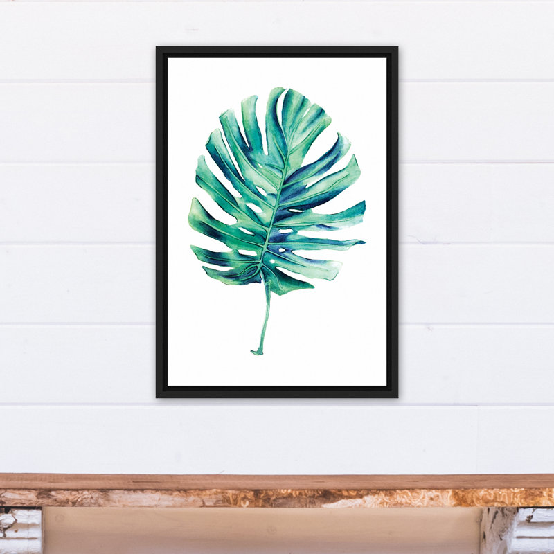 Bay Isle Home Single Palm Leaf Framed Watercolor Painting Print