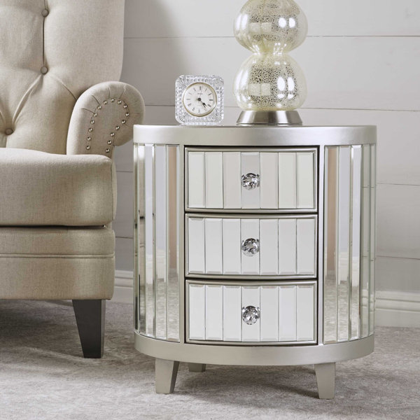 House Of Hampton Leone 3 Drawer Mirrored Oval Accent Chest