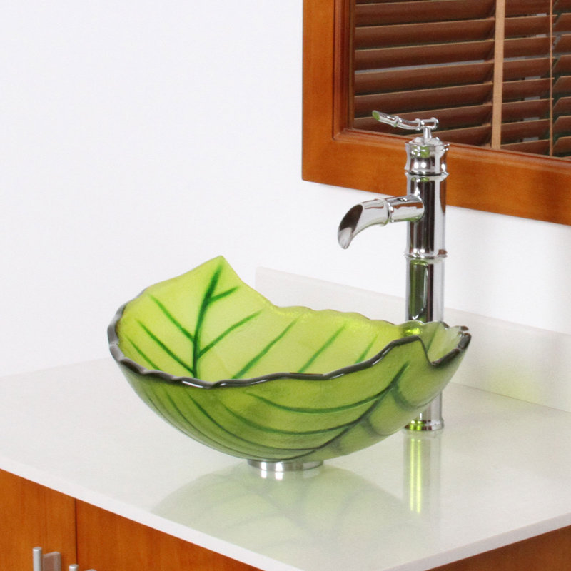 Elite Hot Melted And Hand Painted Spring Leaf Transparent Bowl Glass Specialty Vessel Bathroom Sink Reviews Wayfair