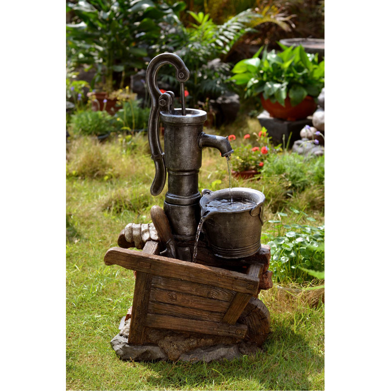 Indoor Outdoor Polyresin Pump Water Fountain Feature LED Lights Garden Statue