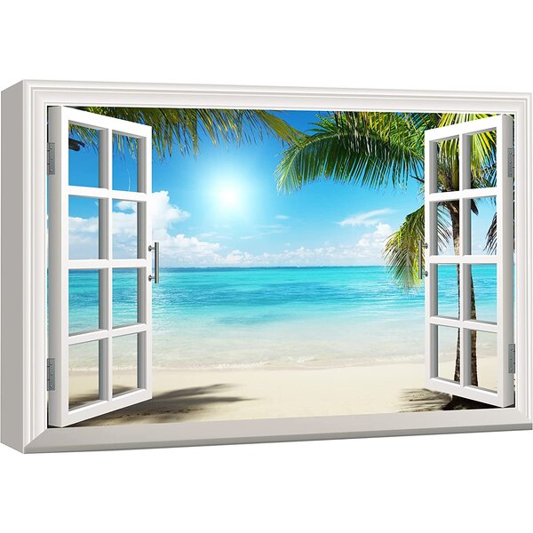 Tropical Beach Window Sea View Printed Photo Black Out Roller Blinds 2 3 4 5 6ft 
