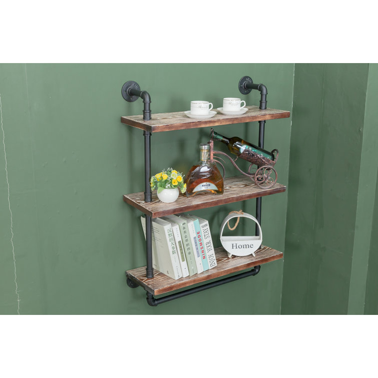 Industrial Pipe Shelving Wall Mounted, 24In Rustic Metal Floating  Shelves,Steampunk Real Wood Book Shelves,Wall Shelf Unit Bookshelf Hanging  Wall ...