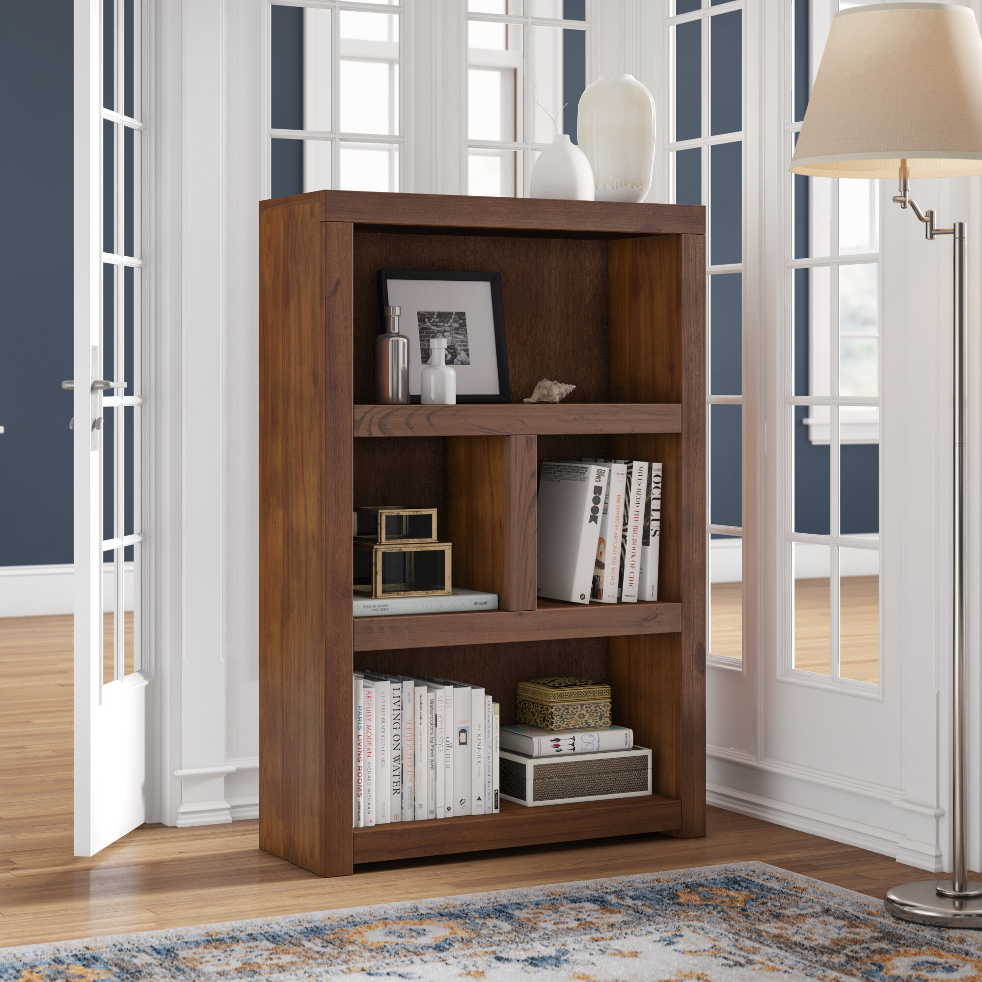 solid wood three shelf bookcase