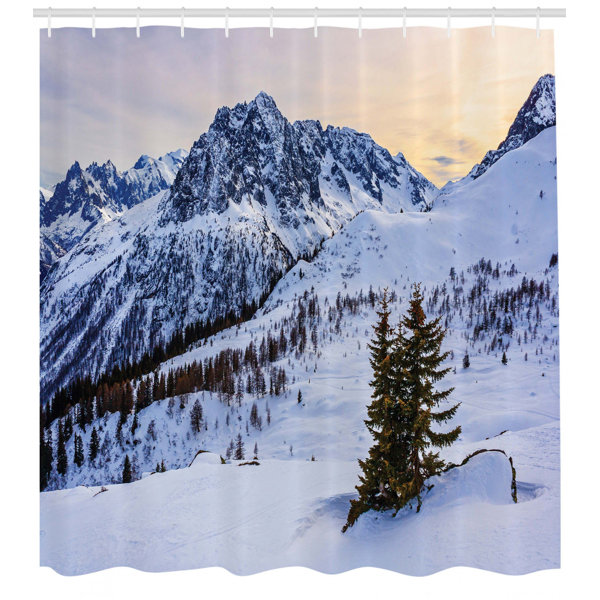Latitude Run Nash Landscape Of Snowy Mountain At Sunset Pine Trees Tranquil In Winter Theme Shower Curtain Set Wayfair