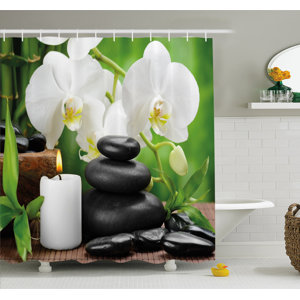 Spa Zen Hot Massage Stones with Orchid Candles and Magnificent Nature Shower Curtain Set