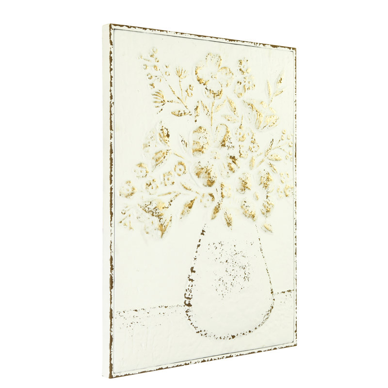One Allium Way Embossed Flowers In Vase Distressed Metal Wall