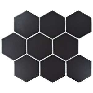 Retro Super Hex 3.73″ x 4.25″ Porcelain Mosaic Field Tile in Matte Black