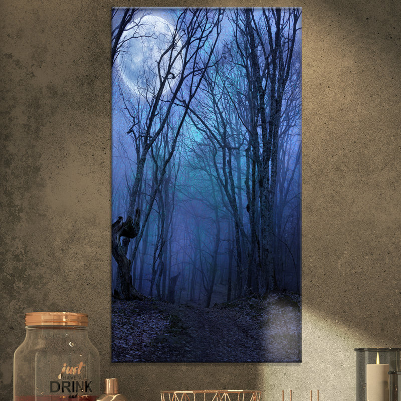 East Urban Home Landscapes Dark Night Forest In Full Moon Photographic Print On Wrapped Canvas Wayfair