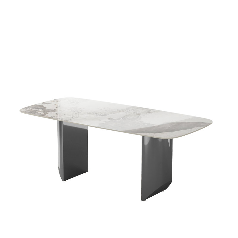 Modern Rectangular Sintered Stone Dining Table Size: 37" W x 78" L, Base Color: Gold