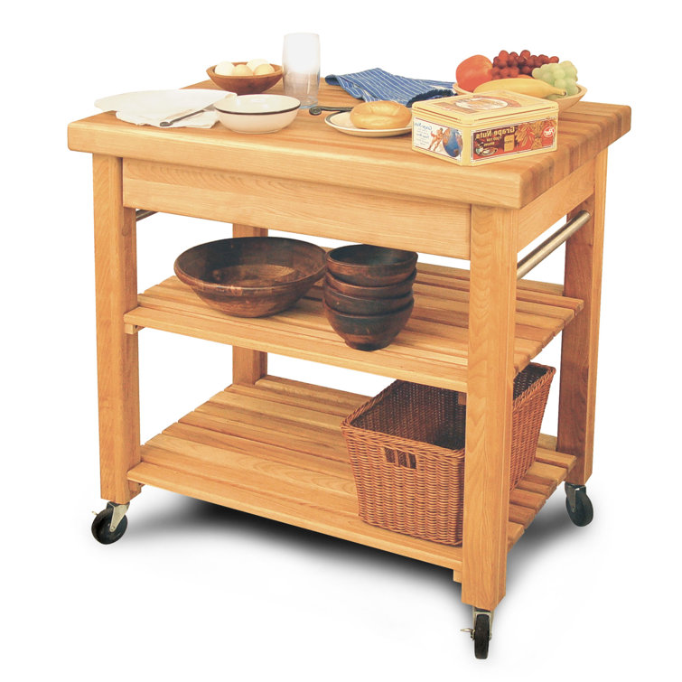 Wulfram 36'' Wide Rolling Kitchen Cart with Solid Wood Top