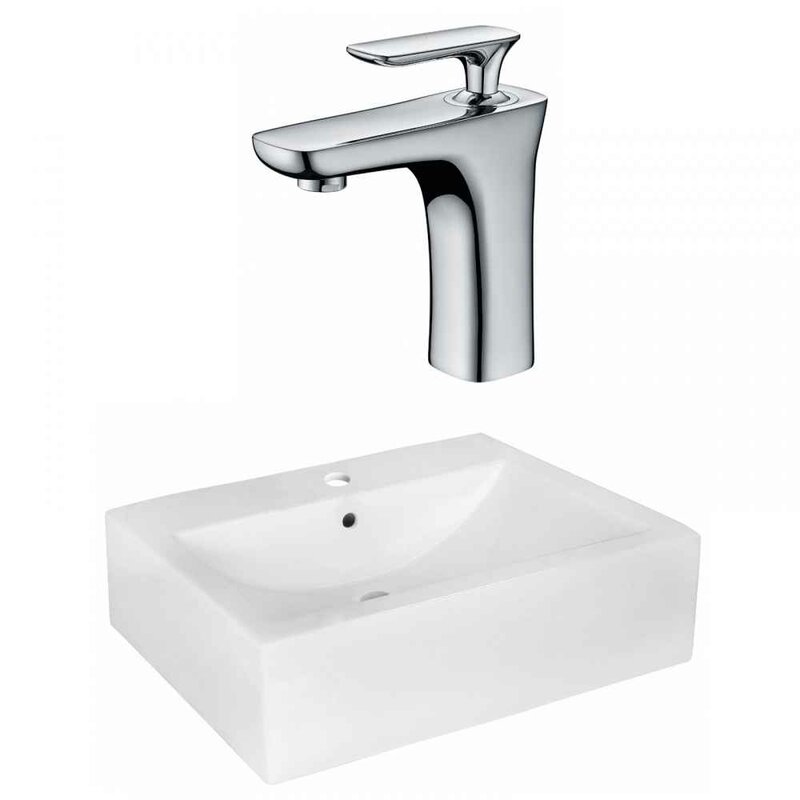 Xena Farmhouse Semi Recessed Ceramic Rectangular Vessel Bathroom Sink With Faucet And Overflow