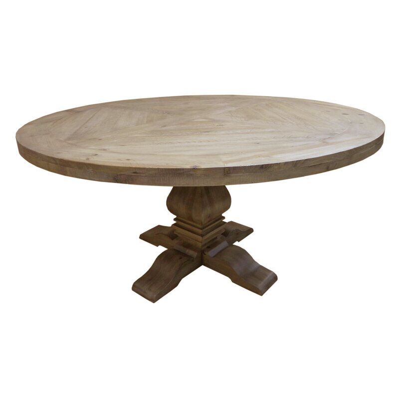 Round pedestal solid wood dining table