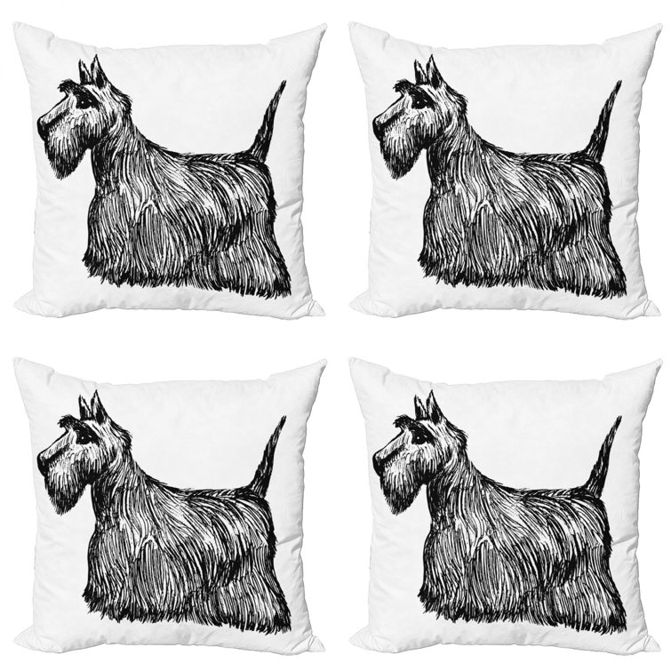 East Urban Home Ambesonne Scottie Dog Decorative Throw Pillow Case Pack Of 4 Hand Drawn Brush Stroked Illustration Of Scottish Terrier Cushion Cover For Couch Living Room Car 16 Charcoal Grey And White