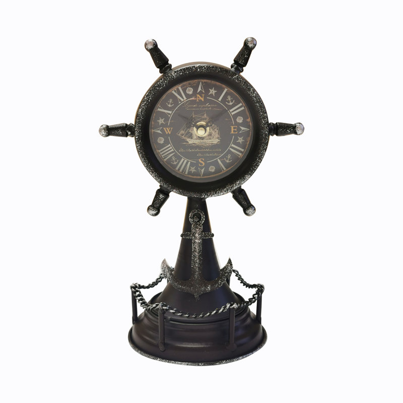 Breakwater Bay Coastal Analog Metal Quartz Tabletop Clock In Black Wayfair