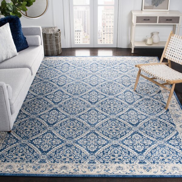 Bungalow Rose Llana Geometric Area Rug in Navy/Creme & Reviews | Wayfair