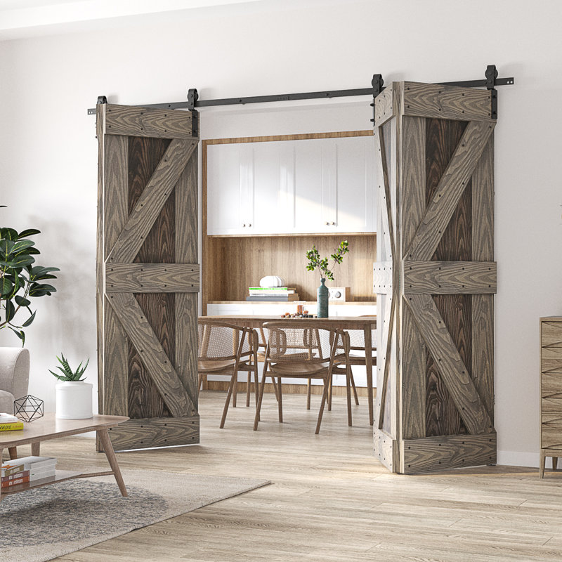 Coast Sequoia 84"H Embossing Bi-Fold Barn Door With Sliding Hardware Kit Size: 60" x 84", Finish: Unfinished