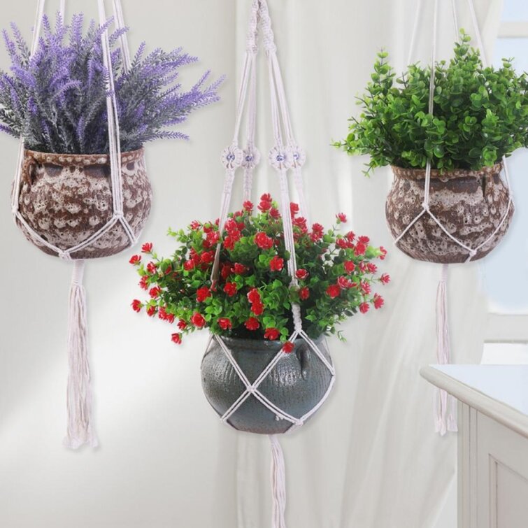 Woven Macrame Plant Hanger Wall Hanging Indoor Outdoor Plant Pot Basket Holder