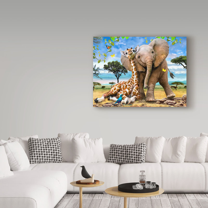 Trademark Art Elephants And Giraffes Acrylic Painting Print On