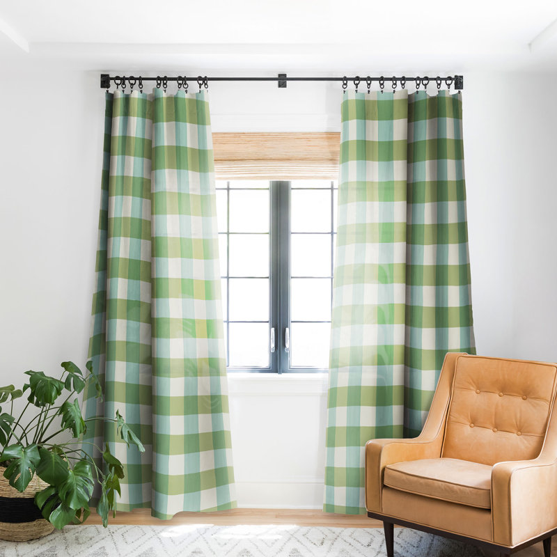 Avenie Fruit Salad Gingham Green Blackout Window Curtian Set of 2 Size per Panel: 50" W x 96" L