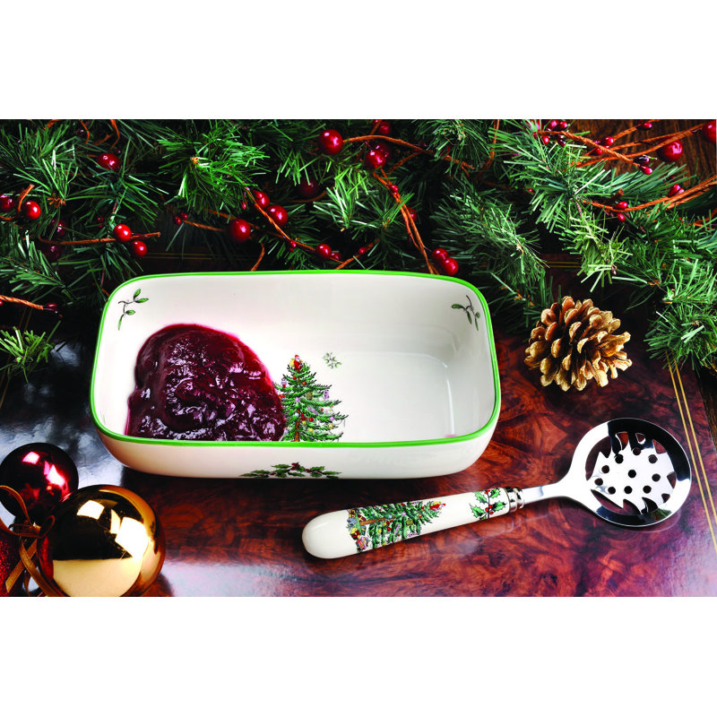 Spode Christmas Tree Serve Cranberry Server With Slotted Spoon Reviews Wayfair