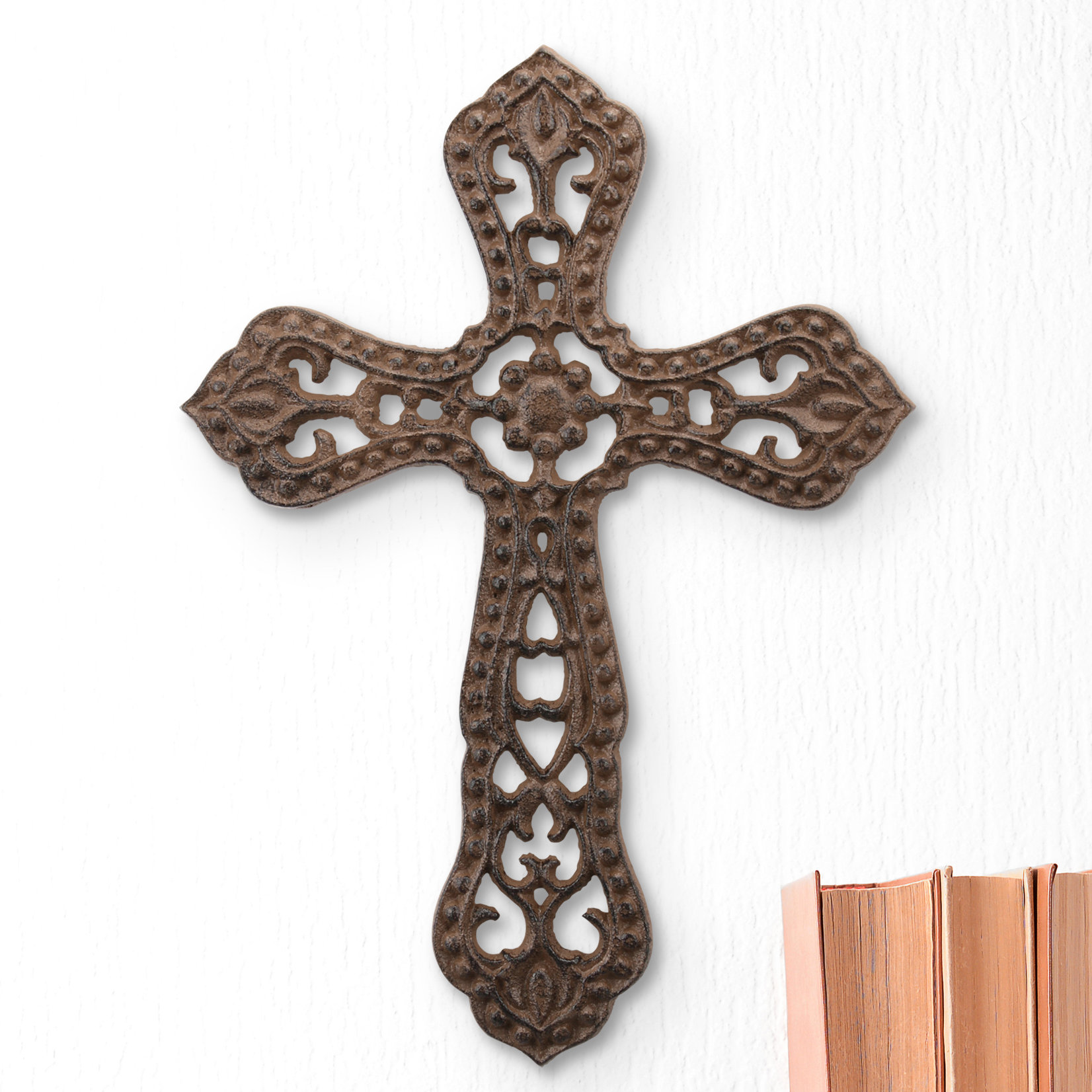 Ophelia Co Large Rustic Flower Cast Metal Cross Wall Décor Large Rustic Flower Cast Metal Cross Wall Décor Reviews Wayfair