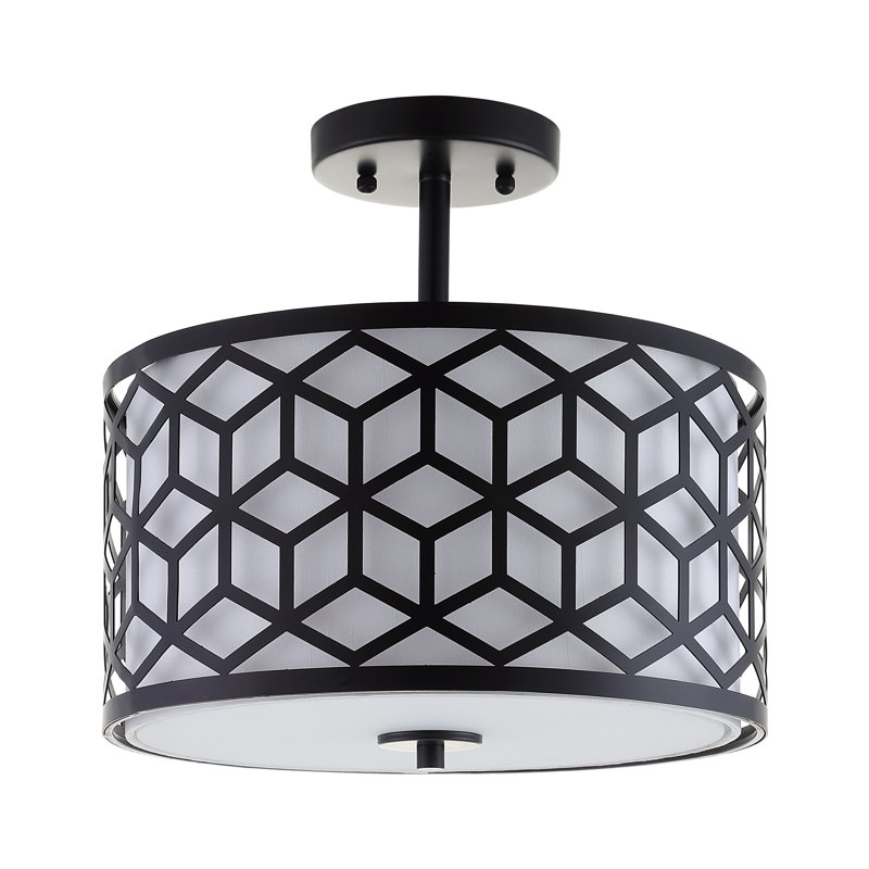 Orren Ellis Hitomi 2 Light 13 Shaded Drum Semi Flush Mount Reviews Wayfair