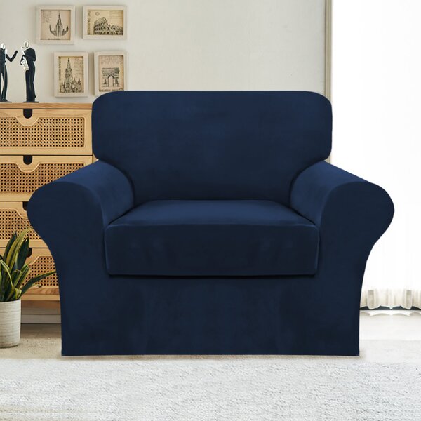 Elegant Comfort Luxury Furniture Jersey Stretch Slipcover Sofa Navy Blue 