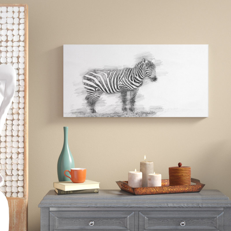 World Menagerie Black And White Zebra Drawing Print On Wrapped