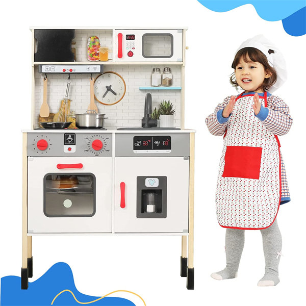 Kids Pretend Kitchen Play Set Wooden Kit Cooking Playset Toy MDF Gift Silver New 
