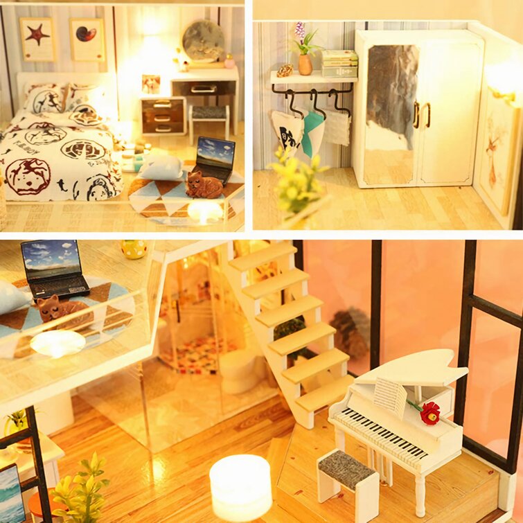 DIY 3D House Mini Wooden Dollhouse Furniture Kit Creative Gifts Collection H