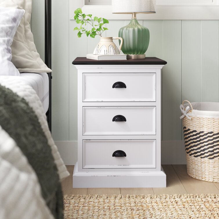 White Wooden Beside Nightstand Table with Drawer Tall Baskets Bedroom Furniture 