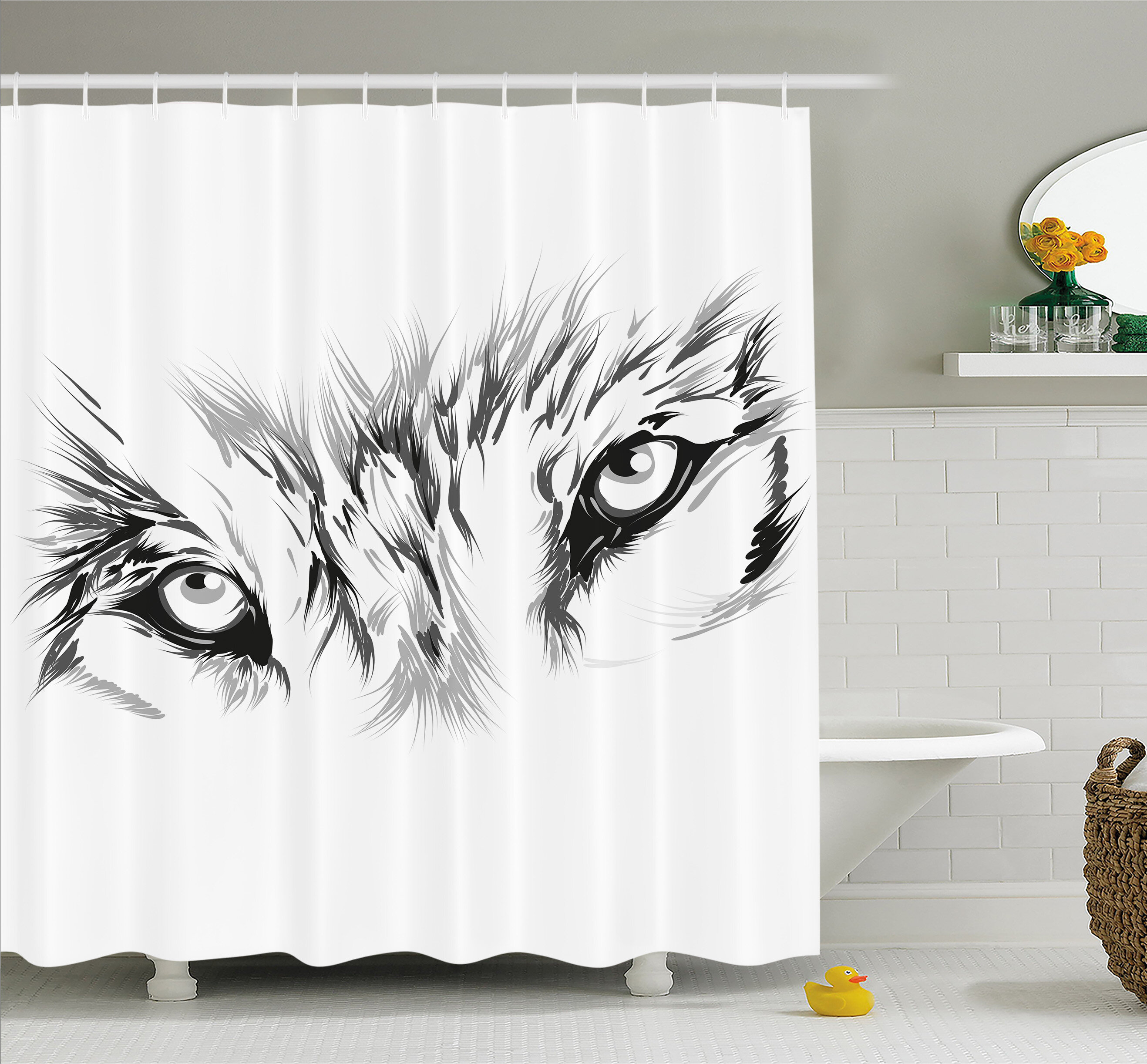 Ambesonne Tattoo Winter Time Wolf With Its Eyes Looking Straight And Fierce Shower Curtain Set Wayfair