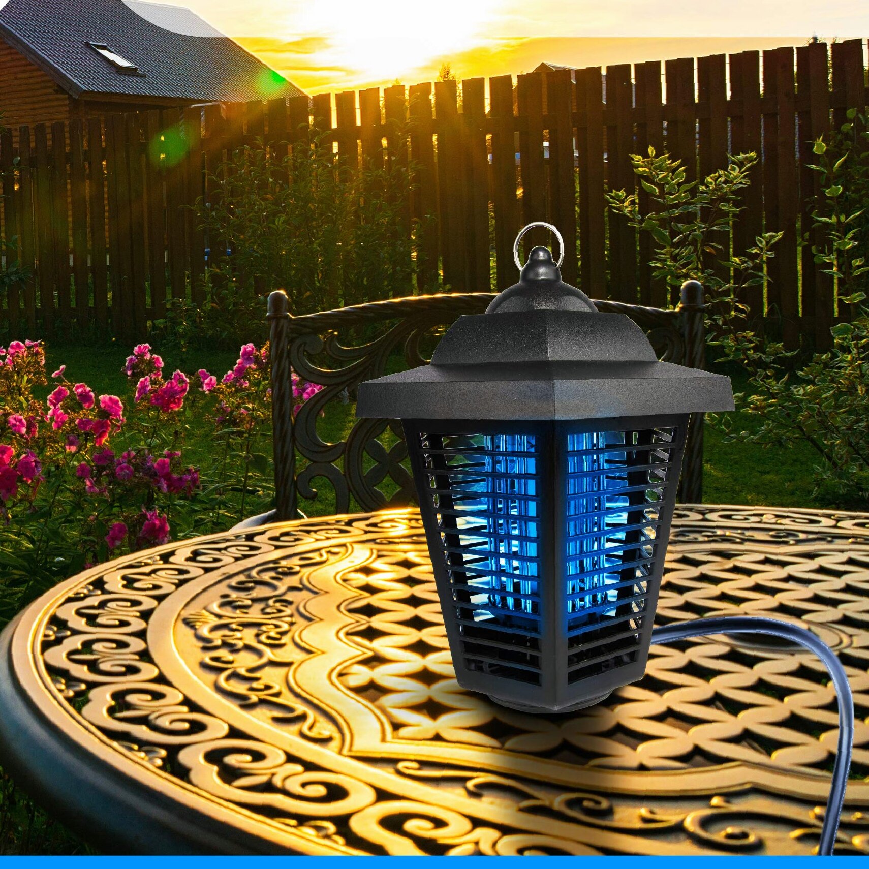 Solar Bug Zapper Lamp Mosquito Insect Killer LED Hanging Light Indoor Outdoor US 