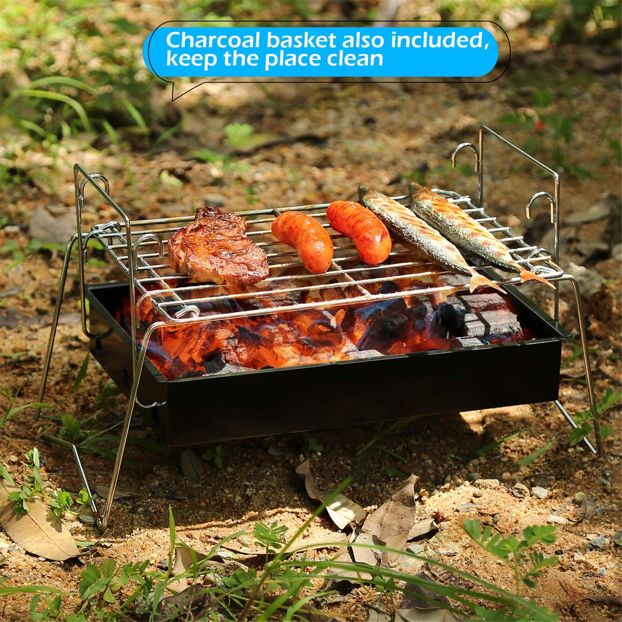 BBQ CHOICE Rubber Handle/Stainless Steel Mesh Barbecue Grilling Basket