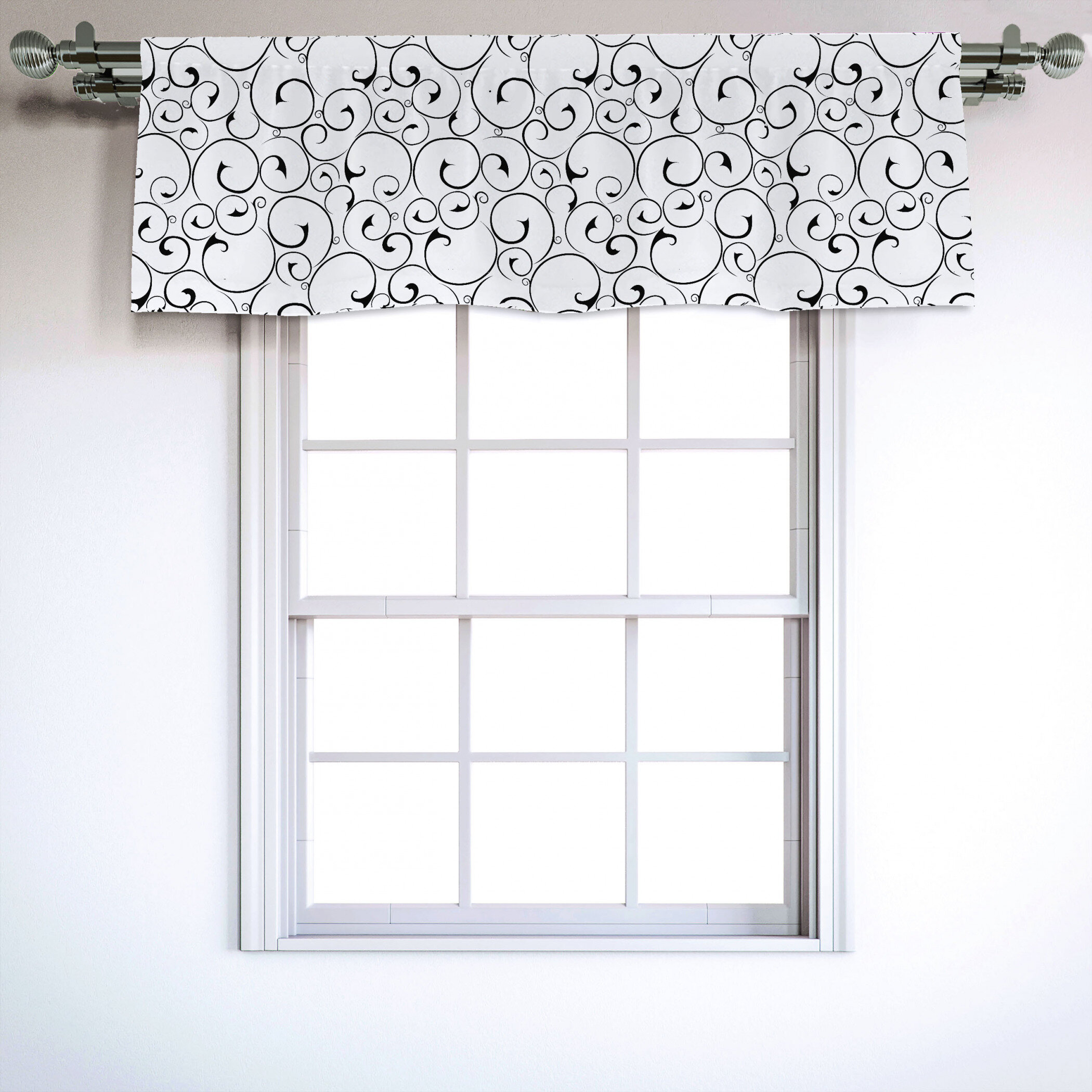 East Urban Home Paisley Sateen Ruffled 54 Window Valance In Black White Wayfair