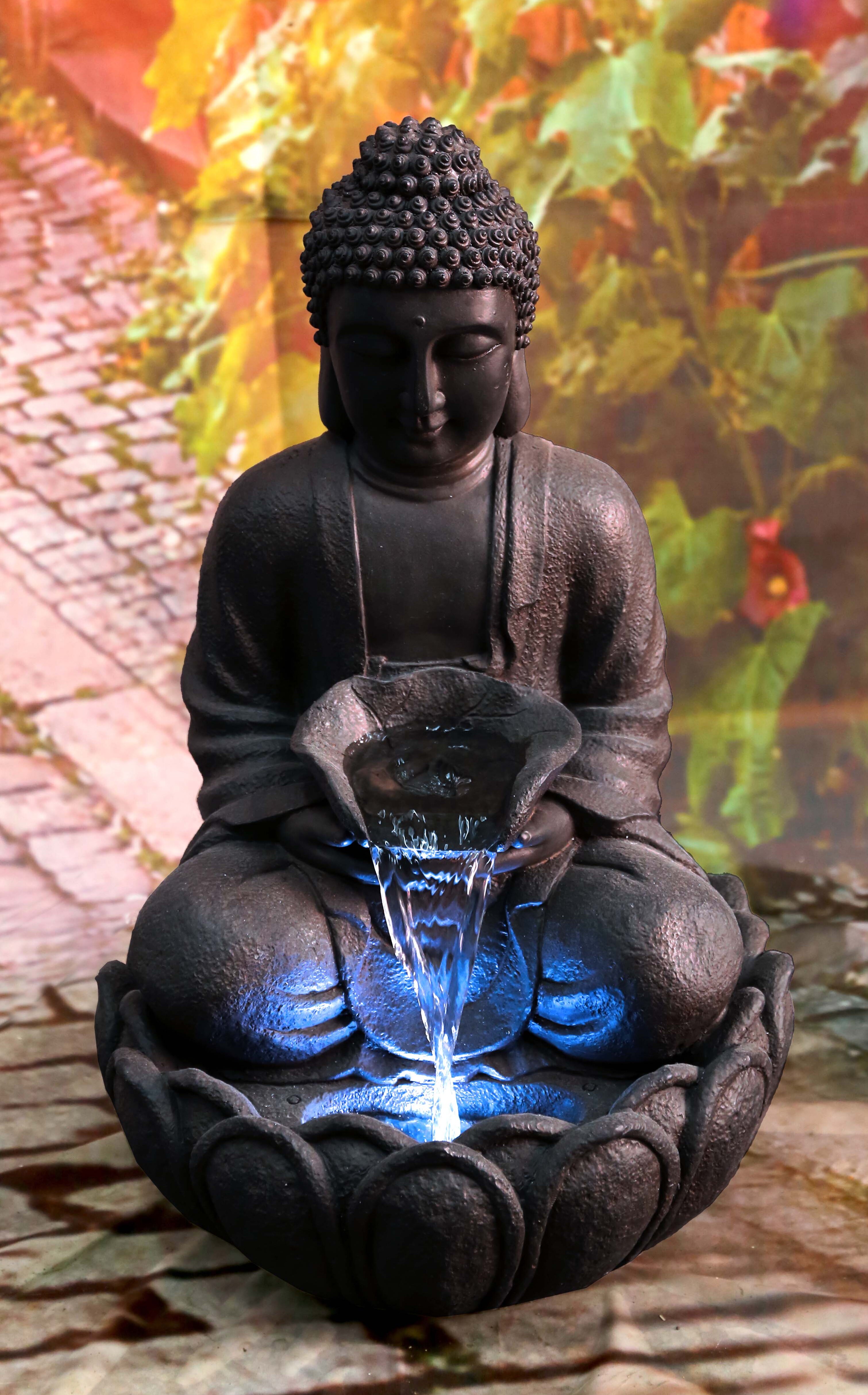 Water Fountain w LED Lights Protection Thai Buddha Zen Indoor Home Decor 12" New 